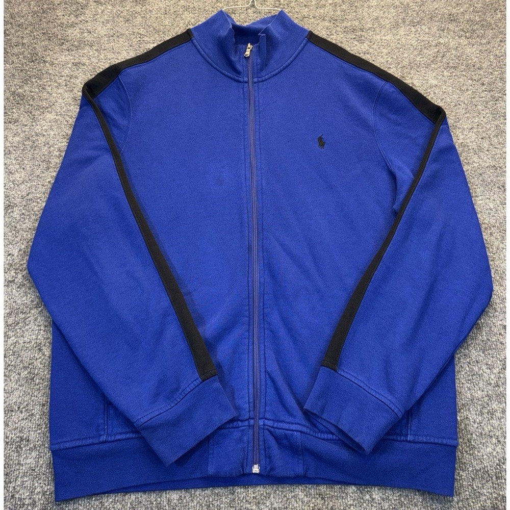 Polo Ralph Lauren Full Zip Jacket Men's XL Blue Black Stripe Fleece Pony